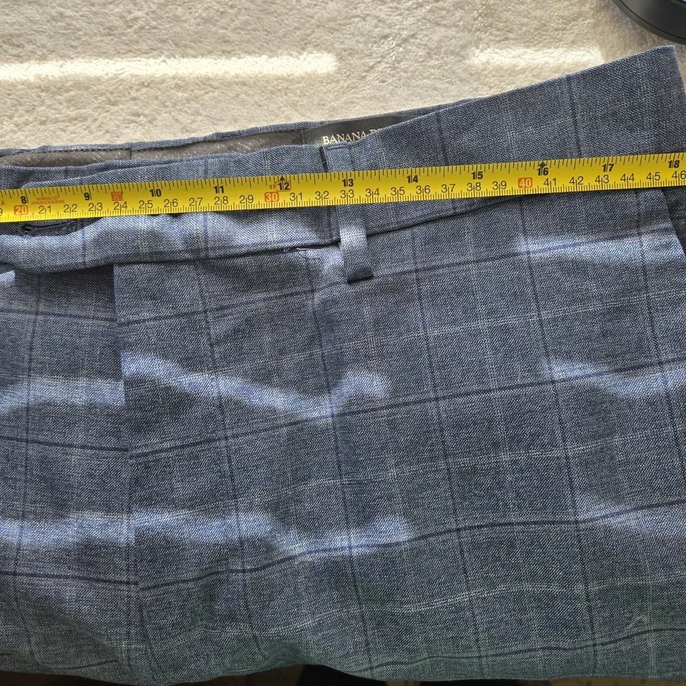 Banana Republic Tailored Fit Dress‎ Pants Mens 35x30 Blue Plaid Windowpane...